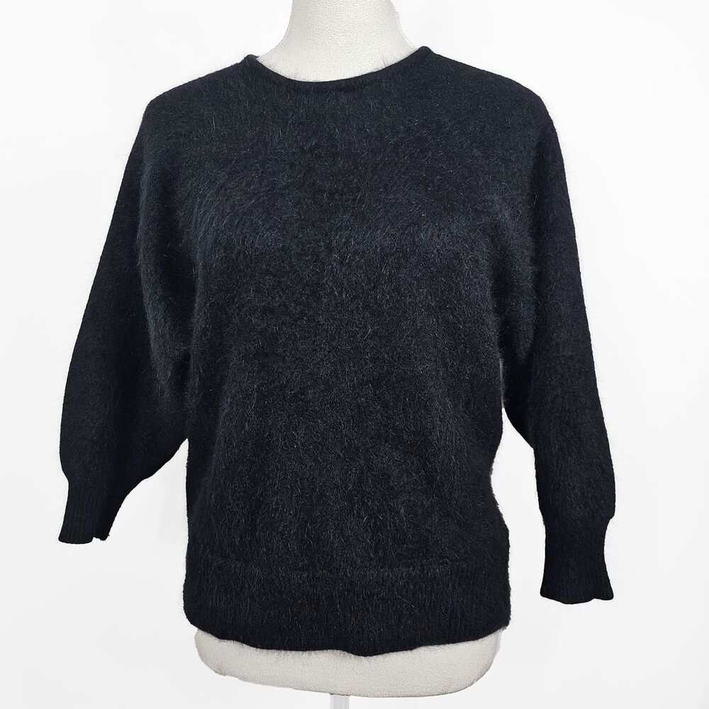 Vintage Black Angora Sweater S/M Dolman Sleeve Unbranded